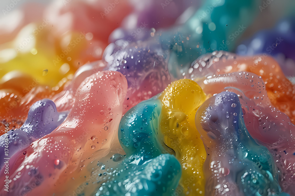Fototapeta premium Transparent slime texture background with soft pastel colors.