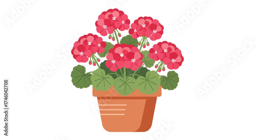 A vibrant potted geranium plant with lush green leaves and bright pink flowers, perfect for home decor and garden enthusiasts
