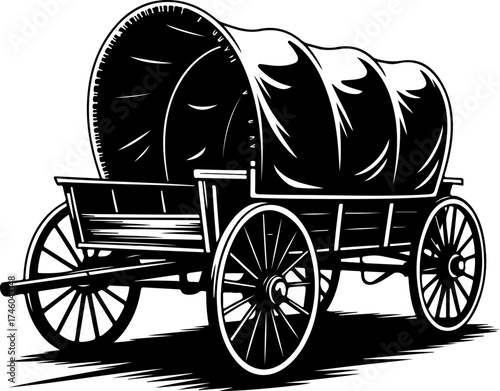 Old western covered wagon silhouette vector illustration