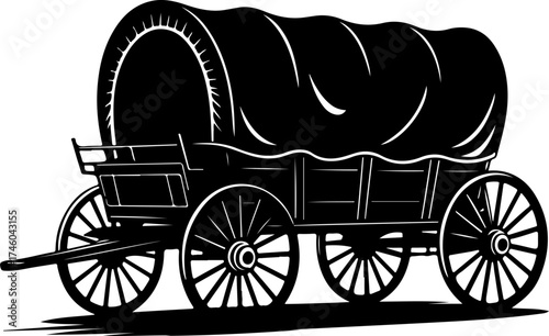 Old western covered wagon silhouette vector illustration