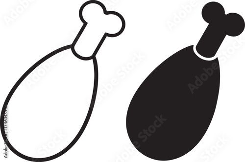 Two chicken drumsticks, one outlined, one solid black, on white.