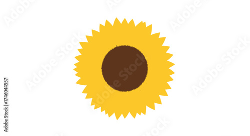 A simple, bright yellow sunflower icon with a dark brown center, symbolizing nature and happiness