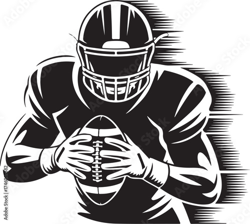 Powerful football player sprinting with the ball