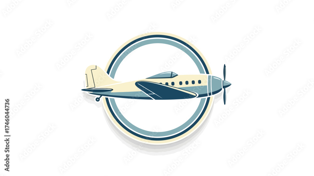 Fototapeta premium Retro Propeller Airplane Badge Logo: Vintage Aviation and Travel Icon