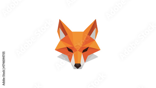 Geometric Orange Fox Head Logo: Polygon Wild Animal Vector Icon