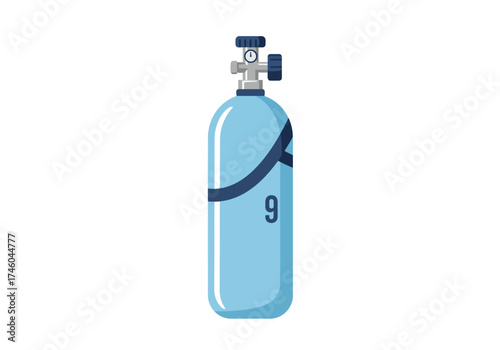 Light Blue Gas Cylinder with Valve and Number Nine.