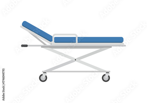 Blue and Silver Medical Stretcher on Wheels Hospital Equipment.