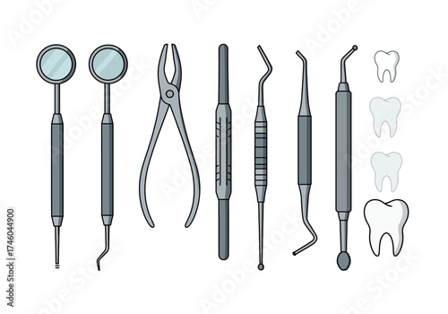 Dental Instruments and Teeth Illustration Tools for Oral Hygiene and Dental Care.