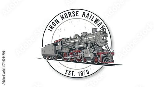 Classic Vintage Steam Train Locomotive Logo Iron Horse Railway Est 1870