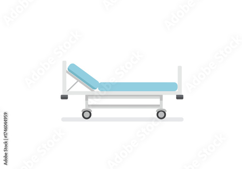 Light Blue Hospital Bed with Wheels Illustration.