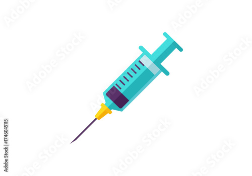 Teal Syringe with Needle and Purple Plunger for Medical Use.