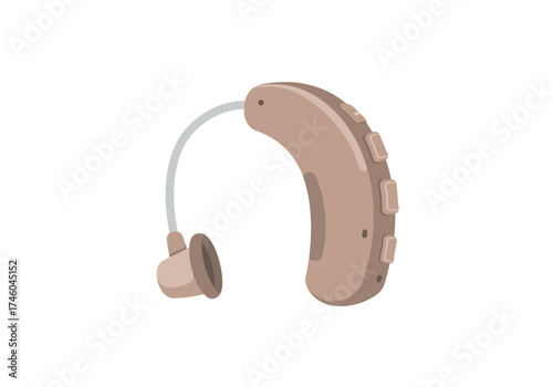 Beige Behind-the-Ear Hearing Aid with Controls and Earmold.