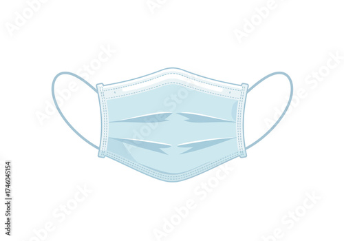 Light Blue Surgical Mask with Ear Loops Illustration.