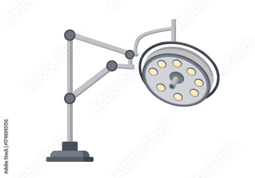 Modern Surgical Light with Adjustable Arm and Multiple Bulbs.