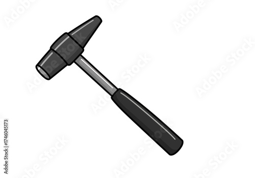 Cartoon Illustration of a Black Ball-Peen Hammer Tool.