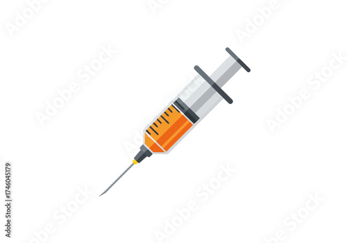 Syringe with Orange Liquid: Medical Injection Tool Illustration.