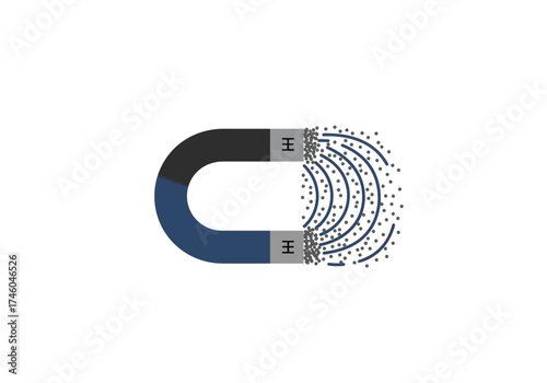 Horseshoe Magnet with Magnetic Field Lines Illustration.