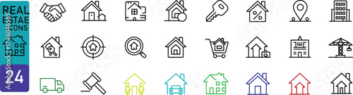 Comprehensive Real Estate Icon Set Houses, Sales, Locations, and More for Property and Housing Designs 24 Vector Graphics