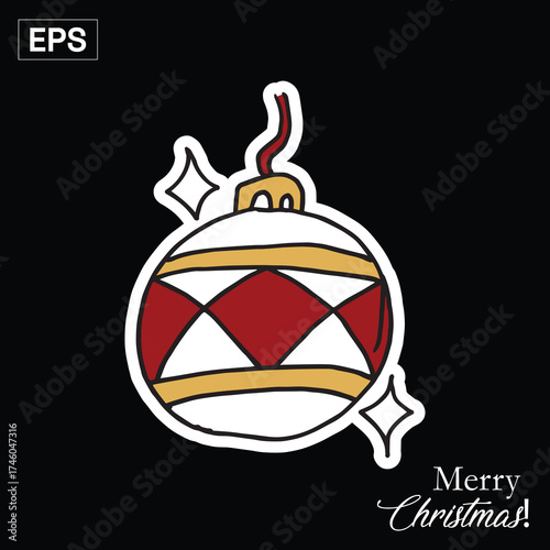 Christmas Ornament Sticker with Glittering Accents