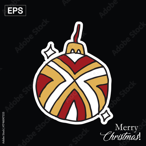 Christmas Ornament Sticker with Gold, Red, and White Design