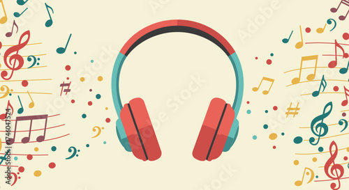 Headphones and Music Notes Illustration
