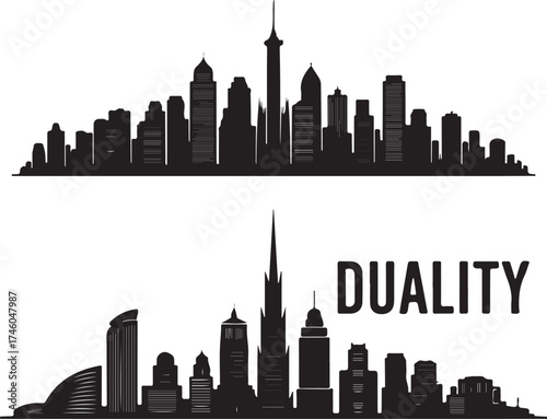 Dynamic city skyline duality concept black silhouette