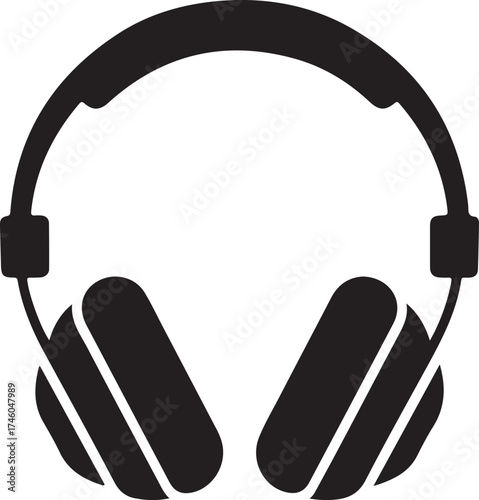 black and white sillhouette of a headphone isolated white background