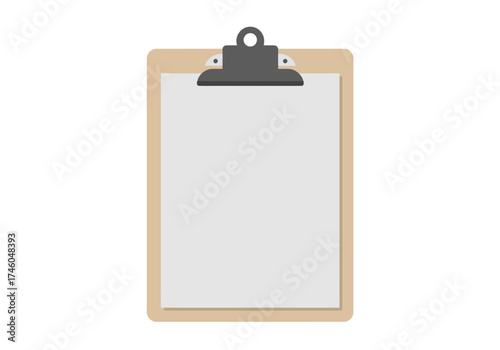 Simple Clipboard with Blank Paper and Black Clip.