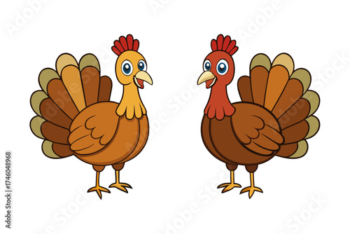 Turkey bird illustration, detailed feathers, isolated vector on white background