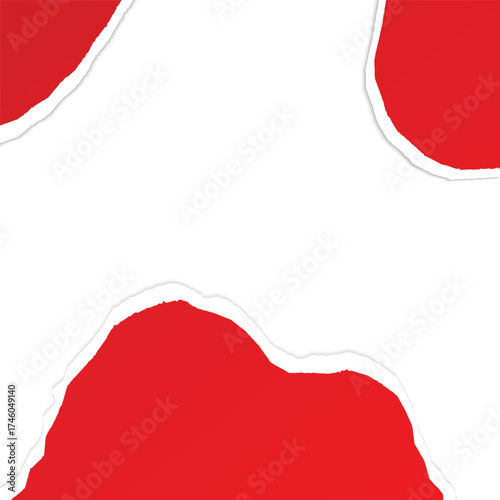 Torn red paper with realistic shadow on transparent square layout for banner use