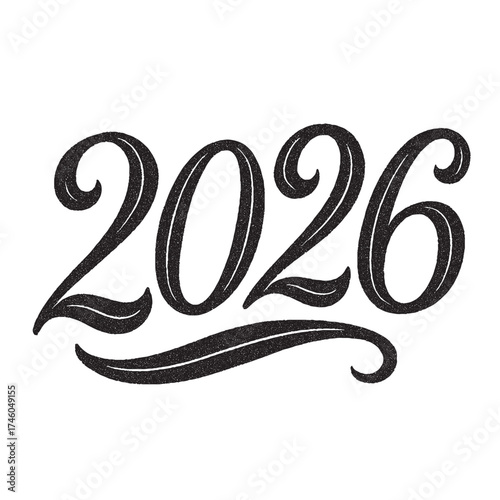Elegant 2026 number typography design featuring bold black decorative digits on a white background, perfect for new year celebration, posters, cards, and digital art use