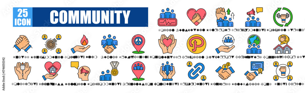 Fototapeta premium Community icon pack collection set Social Pulse, Mutual Help, Group Spirit, Community Voice, Local Strength
