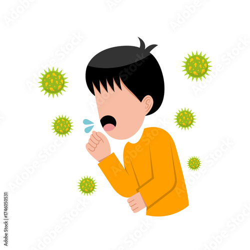 A Boy Suffering Influenza Illustration 