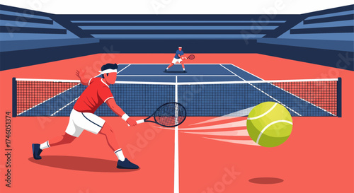 Dynamic Tennis Match Depicted with Players Ball and Court in Action 1.