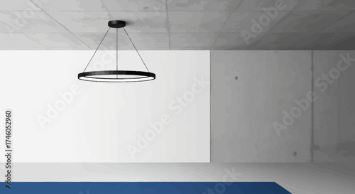 Minimalist Interior with Circular Pendant Light Fixture