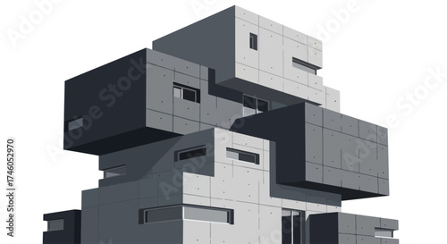 Abstract Architectural Concept: Modular Cubist Building Design
