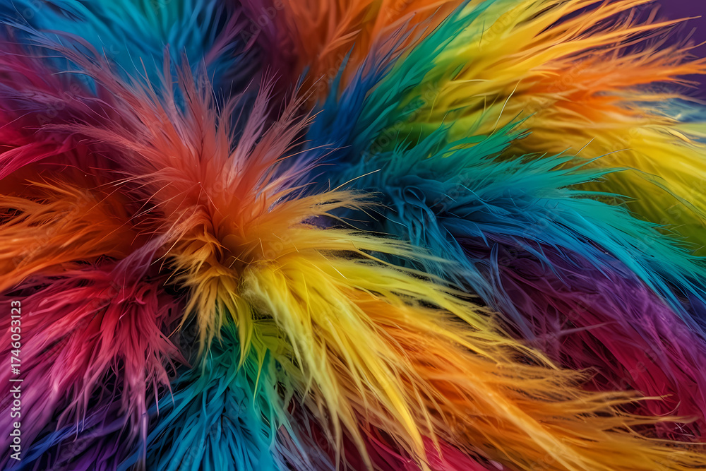 Obraz premium Vibrant rainbow fur background, fluffy and abstract style.