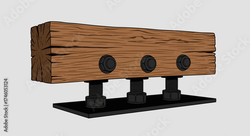 Rustic Wooden Beam with Steel Mount - Industrial Chic Design