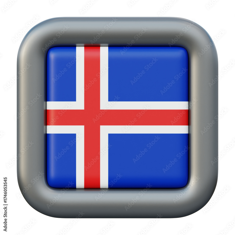 Obraz premium Icelandic Flag Icon 3D Rendered Square Button.