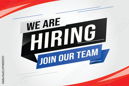 hiring recruitment Join now design for banner poster We are hiring lettering with geometric shapes lines. Vector illustration typographic. Open vacancy design template modern concept
