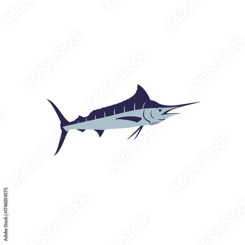 A stylized illustration of a marlin fish, showcasing its streamlined body and distinctive features.