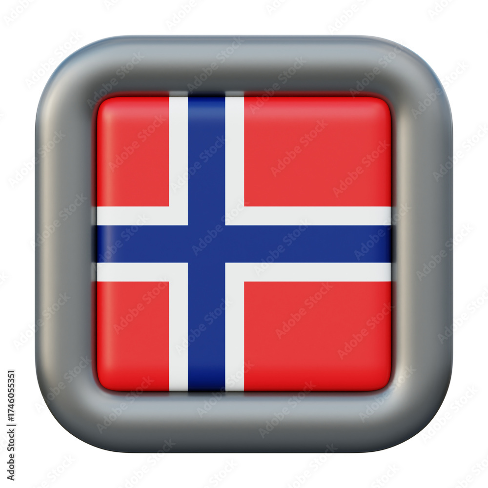 Obraz premium Norway Flag Icon 3D Rendered Square Button.