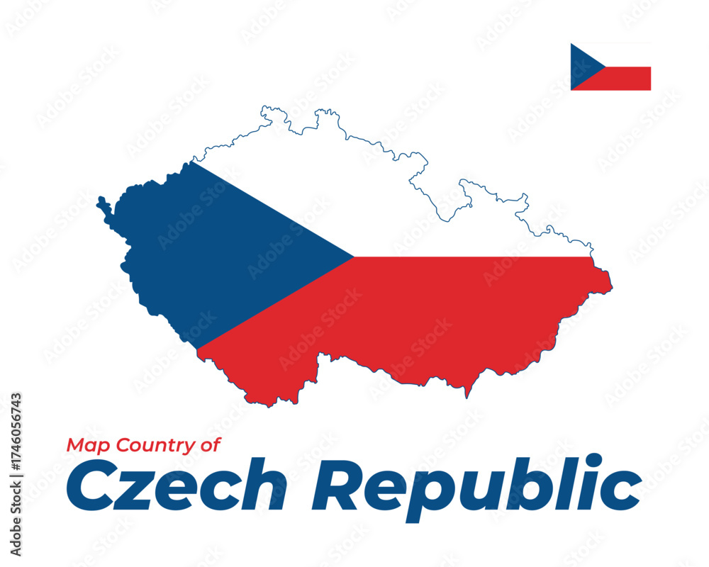 Fototapeta premium Map of Czech Republic with national flag colors and coat of arms inside. Vector illustration of European country outline, patriotic symbol design.
