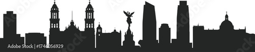 Black silhouette skyline of Mexico City with modern and historical buildings, architecture vector illustration, travel destination, urban design art