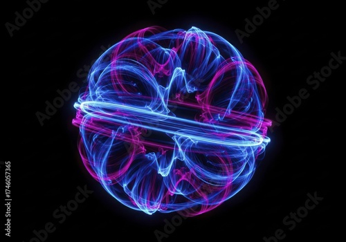 Vibrant Abstract Glowing Orb with Intertwined Blue and Magenta Light Trails - Futuristic Energy Sphere Digital Art