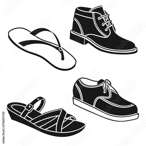set of flip flops boots clogs