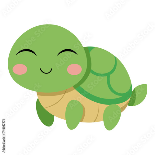 Turtle sleeping soundly with a happy expression and pink cheeks animal vector on white background.