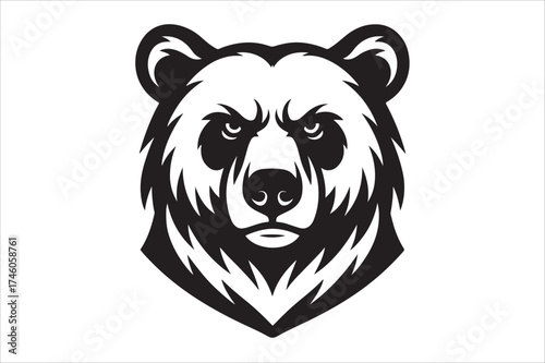 white and black Grizzly bear hed silhouette vector or white background 