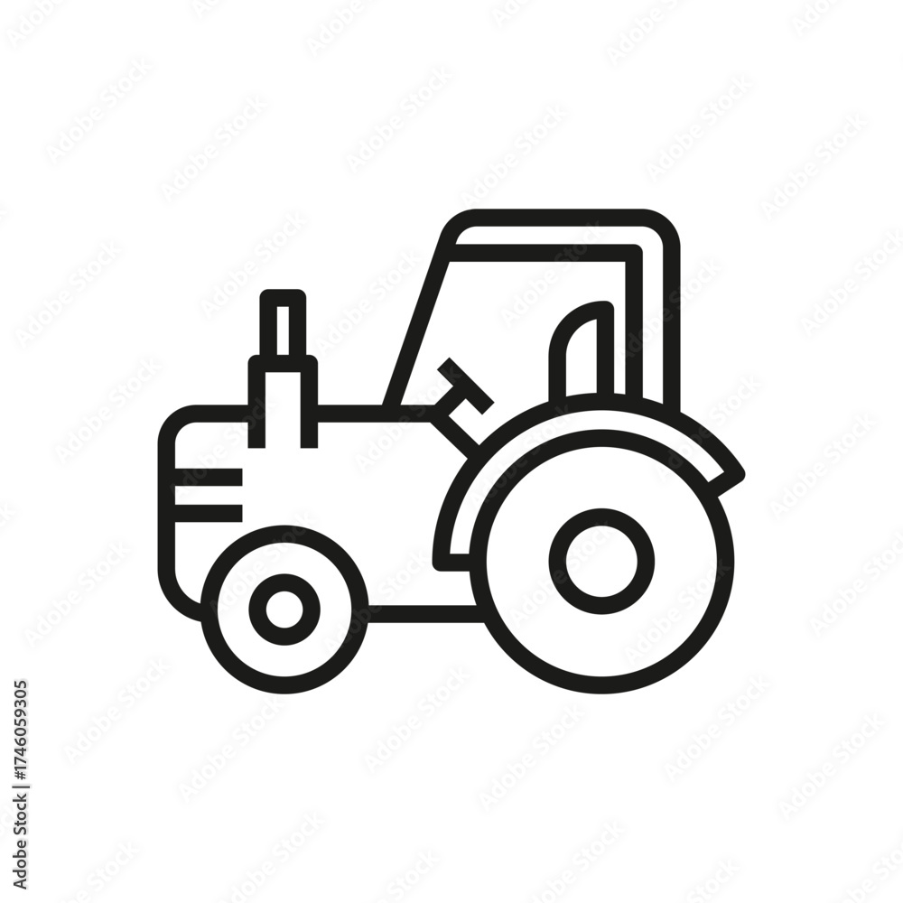 Fototapeta premium A simple line drawing of a tractor featuring bold black outlines. Editable stroke line icon