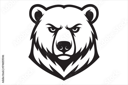 white and black Polar bear hed silhouette vector or white background 
